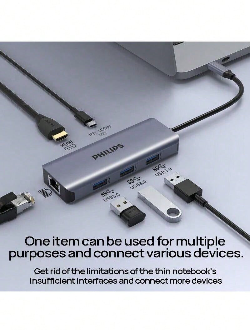 PHILIPS 擴充座SWR1602D/93 type-c擴充座 macbook拓展座 適用華為蘋果電腦多功能轉接頭 太空灰 - 太空灰 - 查看 1