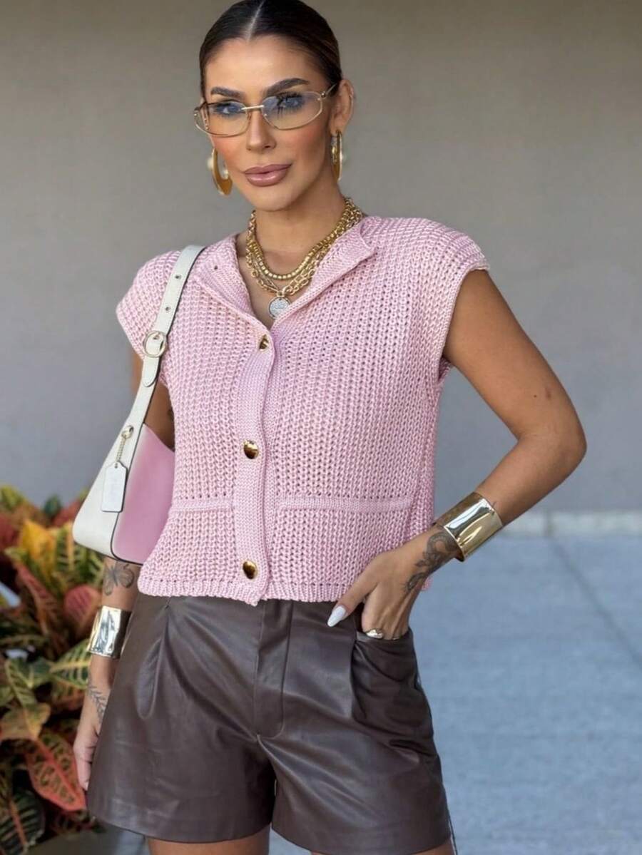 Austria Women's Vest - Sophistication And Elegance In Knitwear - 淺粉色 - 查看 1