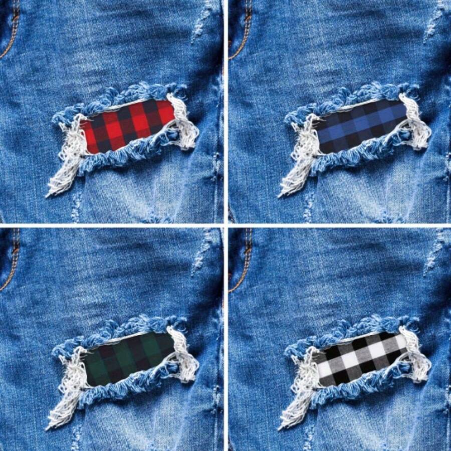 12 Pieces/Set Diy Iron On Plaid Checkered Activated Adhesive Fabric Patches For Clothing Repair Clothes Jeans Skirts Bags Hat Accessory Pillowcases Durable