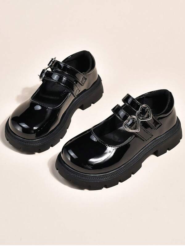 Girls' Black Patent Leather Shoes, Thick Sole, British Style, Princess Shoes, Performance Shoes, Student Shoes, Suitable For All Seasons