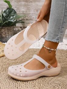 Sandalias clásicas de suela gruesa dorada, transpirables, cómodas, ligeras y fáciles de limpiar. Zapatos esenciales para vacaciones, aptos para vacaciones, playa, piscina y uso diario casual, tanto en interiores como en exteriores. Zapatos de verano, regalo ideal para el Día de San Valentín. - platino - Ver 2