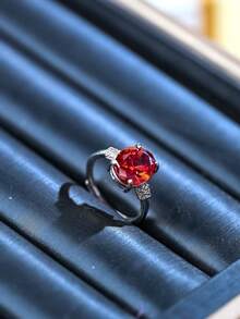 1 pieza Anillo de estilo minimalista europeo y americano, nuevo anillo de piedra de jade de moda, anillo de rubí, anillo ajustable de amatista, diseño de incrustación facetada, joya regalo para novia, anillo de lujo para decoración de boda, fiesta, vacaciones, uso diario casual