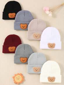 Juego de 4 pares de gorros de invierno cálidos con decoraciones de osos lindos para bebés y niños pequeños, gorros de punto para nieve aptos para bebés niños y niñas de 0 a 3 años.