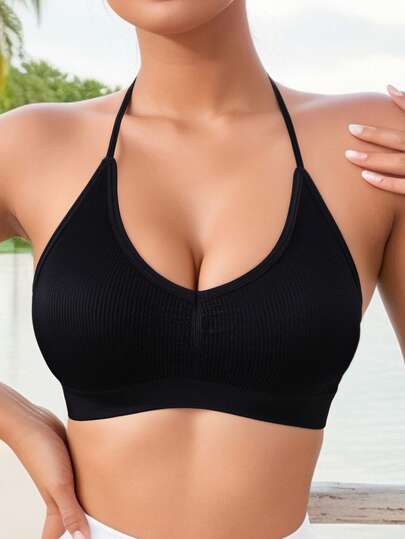 Sujetador deportivo sin costuras de unicolor y elegante para mujer