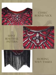 YESSA 1920s Flapper Dresses For Women Great Gatsby Dress Roaring 20s Costumes Sequin Harlem Nights Dress With 20s Accessories - Red - View 6