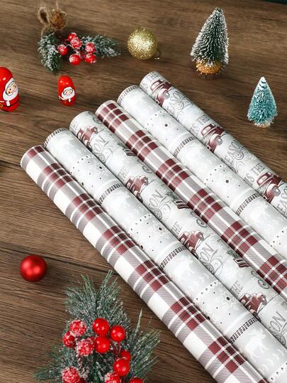 6 Stück Rot Weiß Weihnachtsgeschenkpapier, gemischtes Weihnachts-Schneeflocken&Hirsch&Weihnachtsauto Merry Christmas bedrucktes Geschenkpapier, rot-weiß kariertes Geschenkpapier, Weihnachtsgeschenkverpackung, Weihnachtsgeschenkpapier, Festivalparty Geschenkdekoration, Weihnachtsgeschenkverpackung Dekorationsmaterial, Weihnachtsdekoration, Neujahrsgeschenk, 2026 Neujahrsdekorations-Geschenke, Party Favors