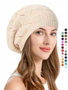 1pc Women Knitted Casual Everyday Beret Hat, Solid Color, Fashionable & Versatile Ladies' Beret Hats For Autumn And Winter - Multicolor - View 1