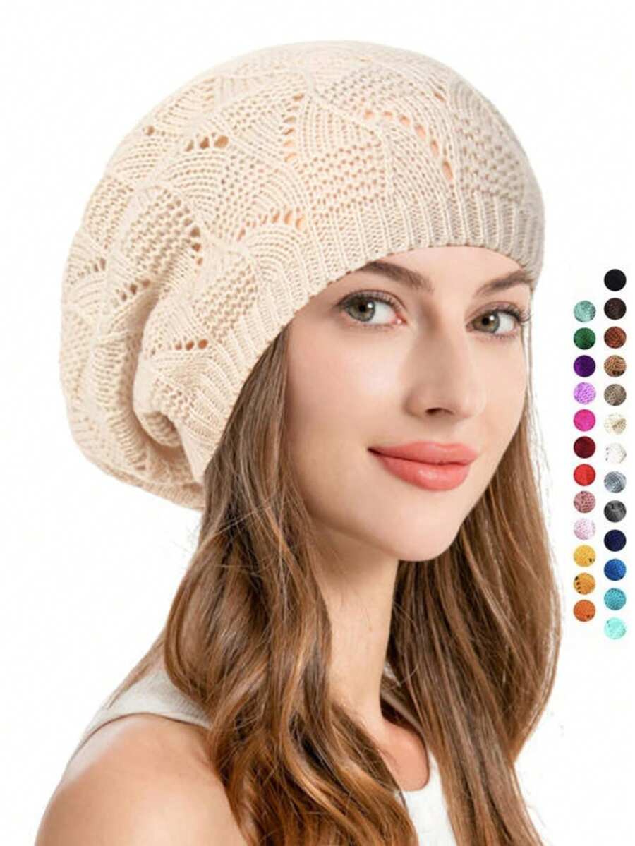 1pc Women Knitted Casual Everyday Beret Hat, Solid Color, Fashionable & Versatile Ladies' Beret Hats For Autumn And Winter - Multicolor - View 1