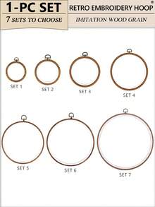 1pc Brown Round Faux Wood Grain Vintage Palace Style DIY Cross Stitch Embroidery Hoop, Made Of High-Quality ABS And PVC Materials, Deformation-Resistant, With Metal Hanging Hook, Available In 7 Sizes, Suitable For Halloween, Christmas Decoration, Phone/Key Chain, Bag Charm, Hair Accessory, Desk/Bedside Decor