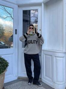 Modny damski, sportowy, casualowy sweter na jesień i zimę w stylu retro z żakardowym wzorem, zapięcie na zamek błyskawiczny z wysokim kołnierzem, długi sweter z dzianiny