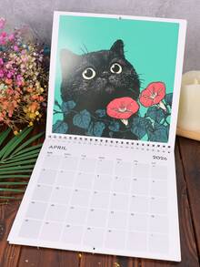 Miesięczny kalendarz ścienny z uroczym wzorem kota, wiszący kalendarz ścienny na rok 2026 do salonu, sypialni, domu, dekoracji ściennych dla miłośników kotów