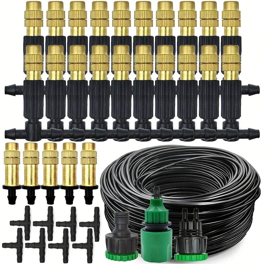 15M Outdoor Misting Cooling Kit – 1/4'' Brass Atomizer Nozzles & 4mm Hose For Patio/Greenhouse | High-Pressure Irrigation System - màu đen - Xem 1