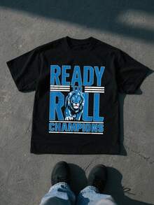 Graphic Tees Men, Detroit Football Game Day Outfit, Detroit Football Pattern T-Shirt, Men's Gifts, Design Using The Detroit Football Logo, This Casual T-Shirt Is Perfect For Football Enthusiasts - 黑色 - 查看 1
