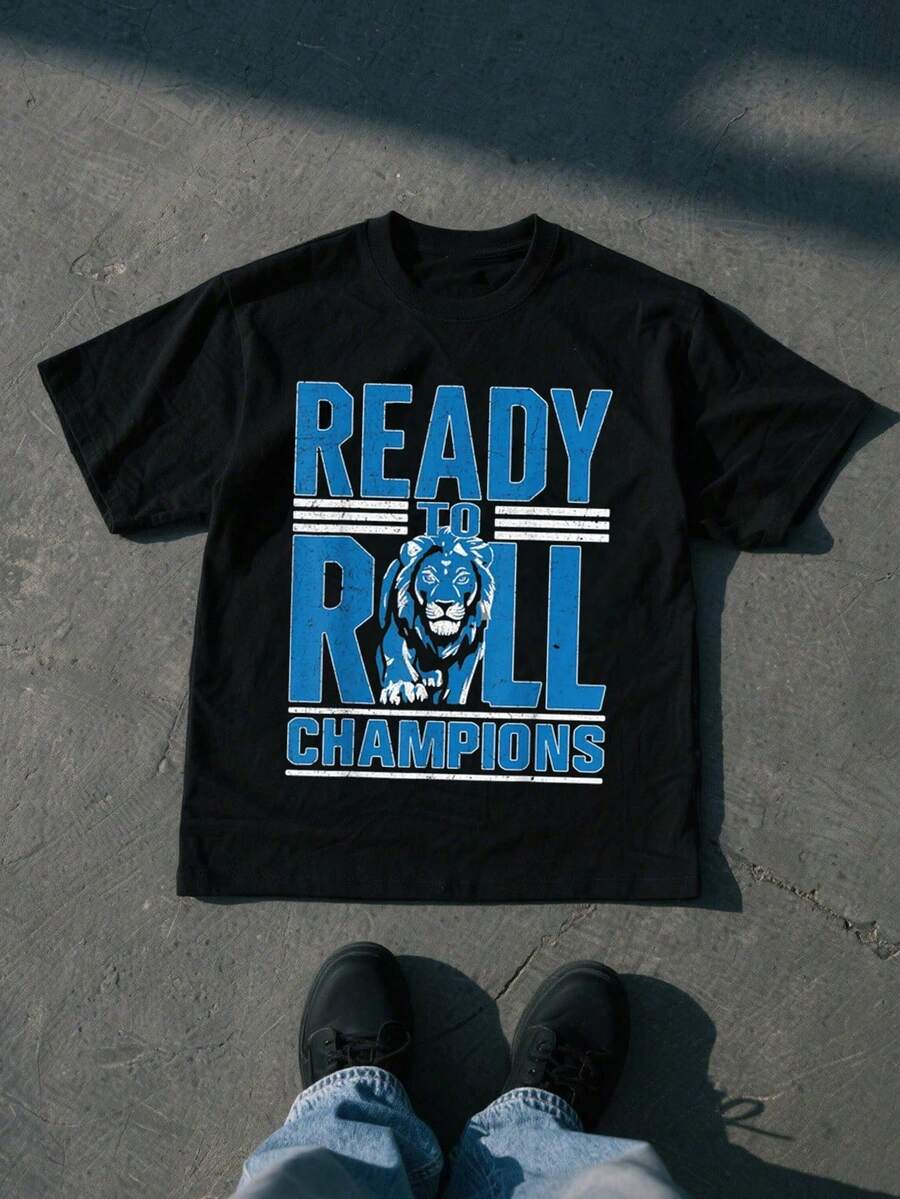 Graphic Tees Men, Detroit Football Game Day Outfit, Detroit Football Pattern T-Shirt, Men's Gifts, Design Using The Detroit Football Logo, This Casual T-Shirt Is Perfect For Football Enthusiasts - 黑色 - 查看 1