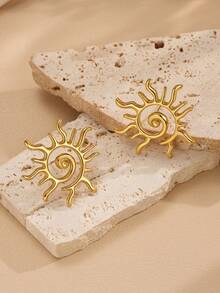 1 Pair Bohemian - Style Gold - Plated Sun - Shaped Hoop Earrings For Women Daily & Beach Wear- Boucle D Oreille Boucle D'oreille Inoxydabl Boucle D'oreille - Swirl Sun Earrings - View 5