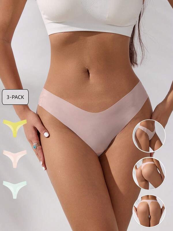 3 Stücke hochwertiges und kostengünstiges Set, sexy nahtloser String, Damen Unterhose mit niedriger Taille für Komfort und Atmungsaktivität, V-förmige sexy Damen T-Hose, unsichtbare Sportunterwäsche, Damen Eisseidendreieckshose dünn, sexy und bequem nahtlos atmungsaktiv, Einfarbig, keine Farbverblassung, keine Verfärbung, niedliche und verspielte Damen String, Damen Unterwäsche, Urlaubs-Lässig-Leggings für Zuhause und Büro, elegante Shorts