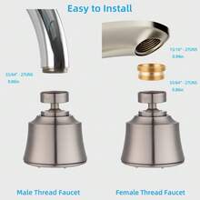 Kitchen Sink Faucet Head, 360° Faucet Sprayer Attachment For Kitchen Faucet, Large Angle Faucet Aerator 55/64-27UNS, 2 Metal Swivel Joints, 4 Spray Modes, Brass Adapters, Brushed Nickel - Niken chải - Xem 5