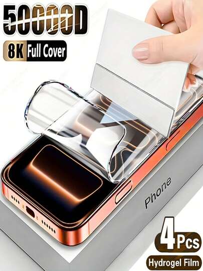 4pcs Full Cover Hydrogel Film For IPhone 17/16/16e/15/14/13/12/11/17 Pro Max/16 Pro Max/17 Air/Plus/Mini/X/XR/XS Max/7/8/SE2/SE3, Soft Screen Protector Film, Dynamic Island Compatible, Anti-Scratch, Anti-Fingerprint, Case Friendly, Glossy Finish