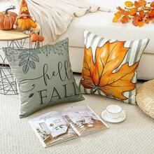 Artscope - Juego de 4 fundas de almohada de otoño de 16 x 16 pulgadas, Hello Fall Hello Pumpkin Buffalo Plaid Maple Leaf Harvest - Fundas de almohada decorativas al aire última intervensión para sofá - gris - Ver 8