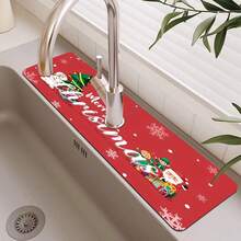 1 pièce, Joyeux Noël, Tampon absorbant en boue de diatomées pour robinet, Tampon anti-éclaboussures pour robinet de salle de bain, Tampon de robinet imperméable et antidérapant, Accessoires pour plan de travail de cuisine, Les meilleurs articles décoratifs pour Noël à la maison !
