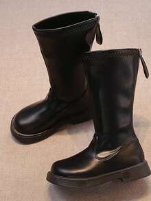 2025 新款时尚百搭及膝马靴，平跟女童中大童甜美靴，弹力中筒靴