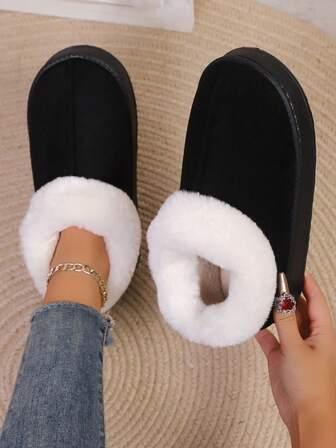 Zapatillas de casa de unicolor con forro de felpa para otoño/invierno, botas de mujer con plataforma y suela gruesa, cálidas y apropiadas para sala de estar, dormitorio, oficina en casa, Navidad