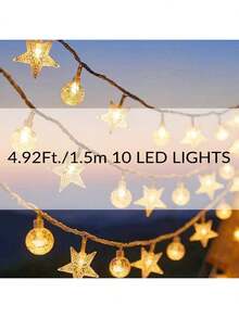 1PC 10/20/40/80 LED 1.5/3/6/10 米星形灯泡灯串，温馨氛围灯串，窗台装饰灯，房间装饰灯，小夜灯装饰灯串，星光灯串，月光灯串，节日小夜灯氛围灯，童话灯惊喜礼物房间灯串，节日灯串 - 星星&氣泡球燈串 - 查看 16