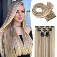 Clip In Hair Extensions 24 Inch 6 Pcs Set Long Straight Hair Extension Synthetic Hairpieces For Women Girls Daily Use - 金色挑染-6H613 - 查看 7
