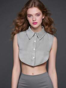 1pc Women's Exquisite Detachable Faux Collar With Handmade Faux Pearl Beaded Decor, Versatile For Daily Wear In Spring, Autumn And Winter For Dress For Christmas Decor