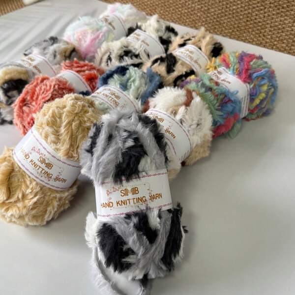 3 Grupos de 50g, Total 150g Fio de Pêlo Sintético [1387] Fio de Pena, Adequado para Tecer Chapéus, Lenços, Produtos para Casa, 100% Poliéster, Aproximadamente 32m/34 Jardas por Novelo