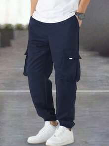 2pcs/Set Teen Boys Casual Multi-Pocket Drawstring Waist Pants, Suitable For Spring, Summer, Autumn, Winter - Black - View 6