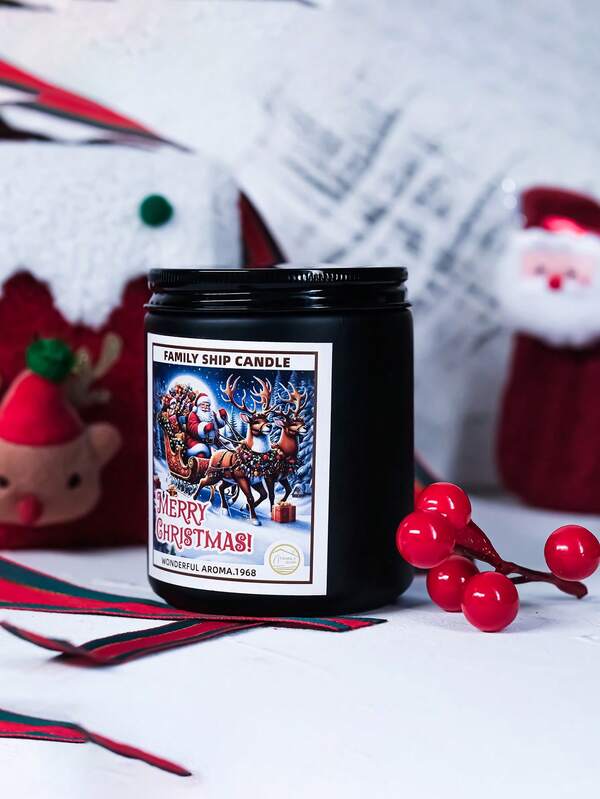 FAMILY SHIP 1 Stück schwarze Glas Kerze mit Weihnachtsduft, 200g große Kapazität, kostengünstig und langanhaltend, perfekt für Weihnachtsparty Atmosphäre Dekoration, kreative Heimdekoration, Weihnachtsgeschenk für Freundin und Familie, Weihnachtsdekoration, Weihnachtsgeschenke