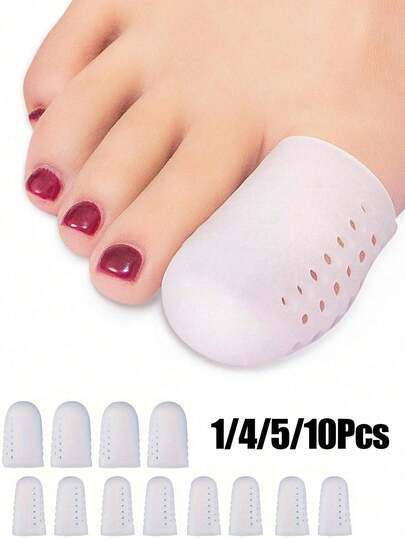 Protezione per dita dei piedi in gel bianco, cuscinetti protettivi per dita dei piedi in silicone trasparente, protezione per dita dei piedi, anti-abrasione, cappucci per dita dei piedi in gel traspiranti con fori per vesciche, protezioni per dita dei piedi anti-attrito traspiranti per la parte anteriore del piede, solette, per protezione dita dei piedi da donna e uomo
