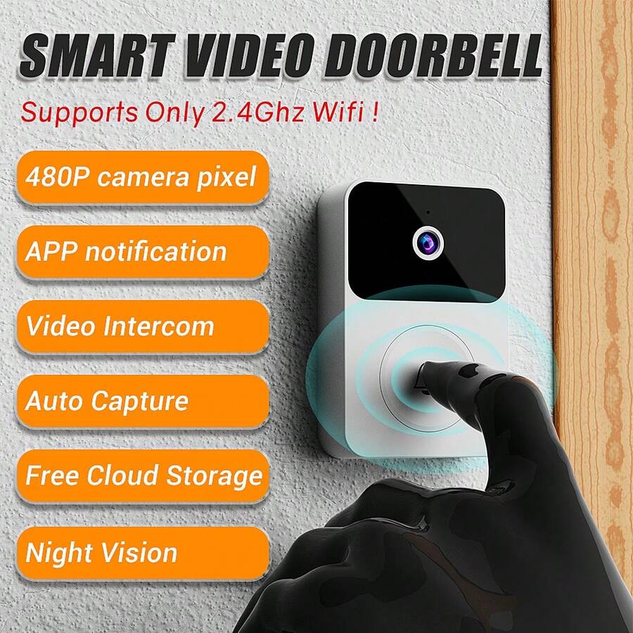 Intelligent Visual Doorbell, Intelligent APP Supports Automatic Capture, Night Vision Detection, Video Call And Voice Conversion Functions, Free Cloud Storage, Monitoring Real-Time Message Push - trắng - Xem 1