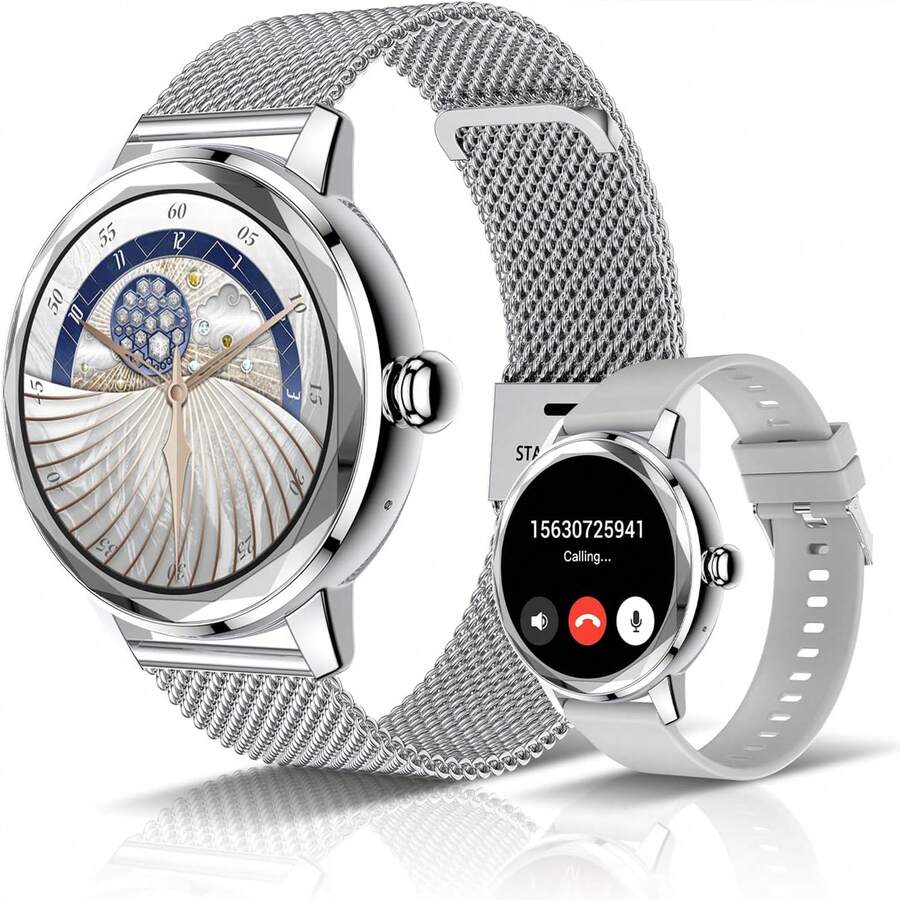 Smart Watch For Women With With Bluetooth Call (Answer/Make) And Message, 1.2" Touchscreen Smartwatch For Android IOS, Waterproof Activity Fitness Tracker With 100+ Sports Mode, Sleep Moniter And Fmale Cycle Reminder,  Halloween And Christmas Gifts - 銀色 - 查看 1