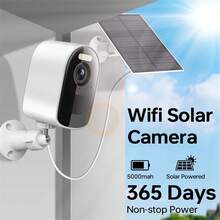 1个太阳能无线户外安防摄像头，4MP/2K超高清，LED彩色夜视，移动侦测，双向语音，WiFi，5000mAh电池，适用于户外监控，摄像头配件，App控制