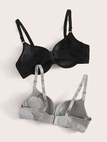 2 Paquetes de Sujetador con Aro Ajustable,Sostenes de lencería sexy con aros de sujeción, de cobertura total sin costuras, transpirables y lisos, en multicolor para mujer - Negro+gris - Ver 2