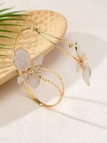 1pc Butterfly Pendant Open Cuff Bracelet, European & American Style Elegant Vacation Outfit Accessory For Women - trắng - Xem 6