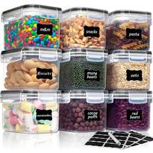 THELIFE Juego de 9 recipientes herméticos para almacenamiento de alimentos, transparentes - Negro - Ver 2