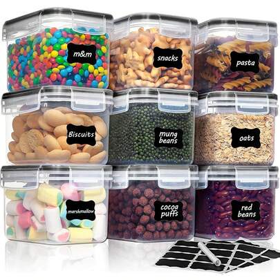 THELIFE Juego de 9 recipientes herméticos para almacenamiento de alimentos, transparentes