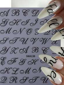 Retro English Letter Pattern 3D Nail Stickers, 3D Black Gothic Letter Nail Stickers, Fashionable And Romantic English Word Alphabet Character Symbol Design DIY Stickers, Y2K Self-Adhesive Slide Nail Decoration, Y2K Self-Adhesive Slide Nail Decoration Accessories