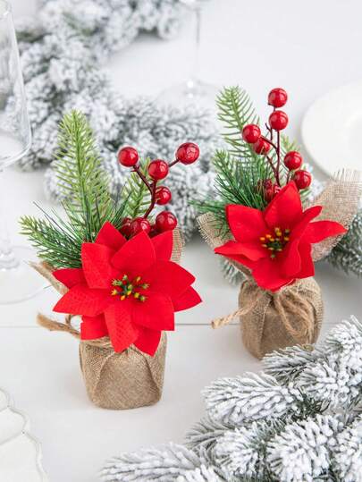 1/2/4 قطعة شجرة عيد الميلاد الصناعية الصغيرة بارتفاع 22 سم للتزيين على الطاولة، شجيرات صناعية صغيرة مزينة بالتوت الأحمر والمخاريط والأوراق الخضراء كقطعة مركزية على طاولة المنزل أو المكتب أو غرفة الاحتفالات، ديكور منزلي للخريف والهالوين وعيد الميلاد وهدايا عيد الميلاد