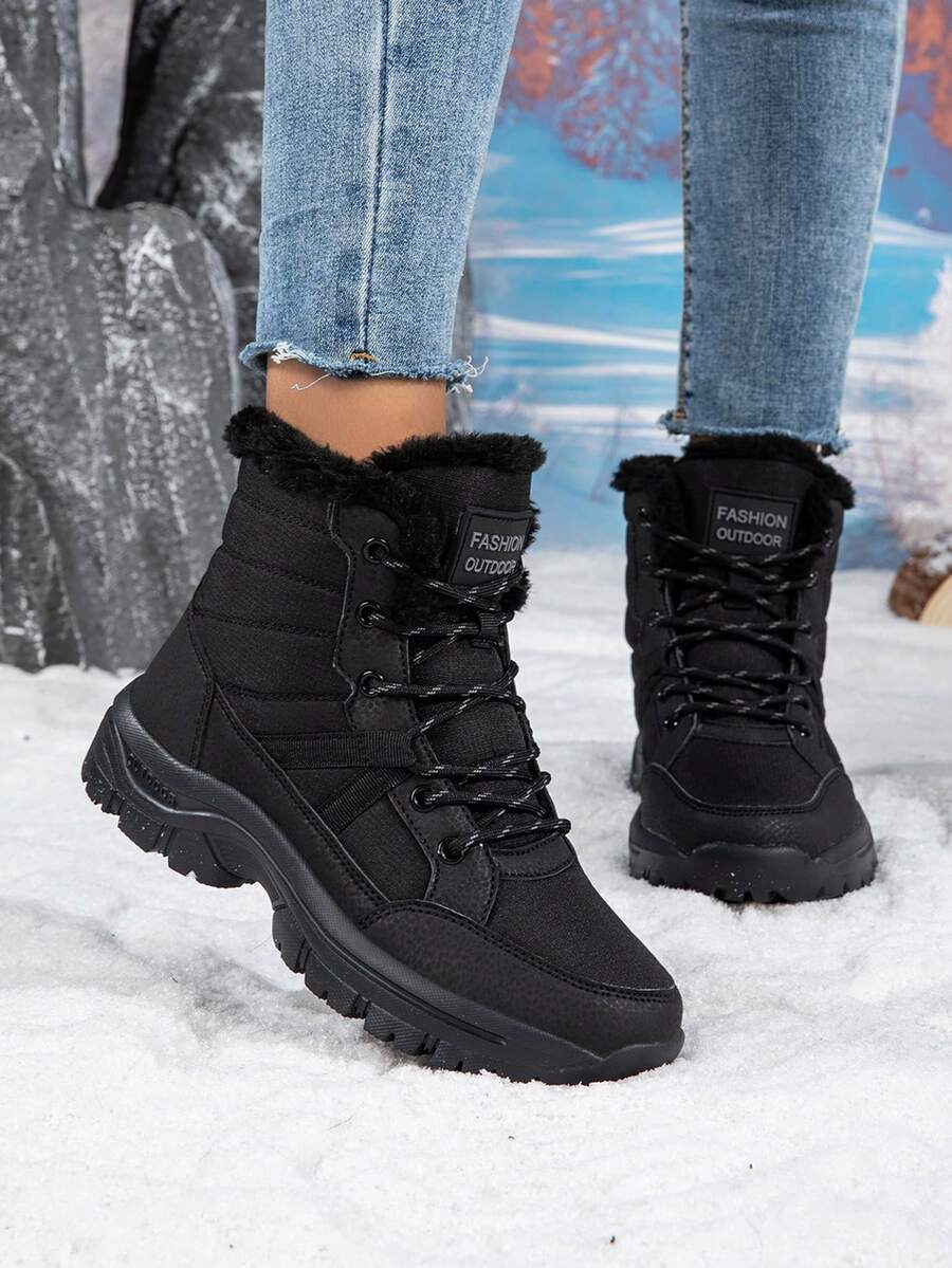 Women's Anti-Slip Snow Boots, Warm Thick Thermal Lining, Suitable For Winter Snow And Outdoor Hiking/Skiing - Black - View 1