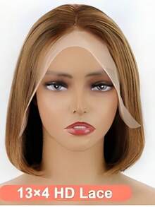 Eulisi 13X4 短款波波头假发，100% 真人发，180% 密度，直发蕾丝前假发，女士真发，无胶高密度蕾丝前假发，60% 真人发，预先拔毛，带婴儿发，自然发际线，8-14 英寸 - 自然色&黑色系 - 查看 28