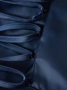 优雅正式舞会礼服，收腰派对礼服，浪漫性感露背系带挂脖女士派对礼服，适合婚礼、晚宴、情人节等场合。 - 藏蓝色 - 查看 7