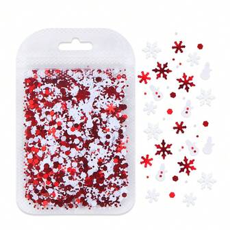 5g Christmas Decoration Sequin-Red White Snowflake Snowman, Mould Filling Material, Jewelry Making Supplies, Winter Handmade Gifts Decoration Material, Christmas Party Decoration Sequins
