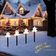 1 Confezione 4 LED Renne, Campanelle, Fiocchi di Neve, Pentagramma Luci da Percorso Natalizie Impermeabili Alimentate a Energia Solare Lampada da Paesaggio Adatta per Casa, Giardino, Patio, Passaggio, Vialetto, Prato, Decorazione Natalizia per Feste all'Aperto