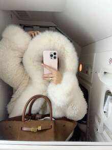 魅力休闲蓬松保暖优雅仿皮草滑雪度假夹克，女士冬季外套 - 白色 - 查看 3