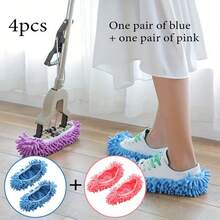 2 Pairs Chenille Mop Cover & Shoe Covers, Reusable Removable Washable Floor Mopping Slippers, Super Strong Adsorption, Dust Removal, Stain  Cleaning, Slouchy Mop Shoe Covers, Wiping While Walking, Free Your Back And Hands,Cleaning Tools,Mop Sets - 彩色 - 查看 1