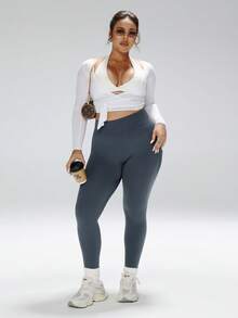 TNTOR Leggings deportivos de cintura elástica de unicolor sin costuras para mujer talla grande TNTOR, aptos para deportes al aire libre y fitness, cómodos y transpirables, control abdominal T094-7